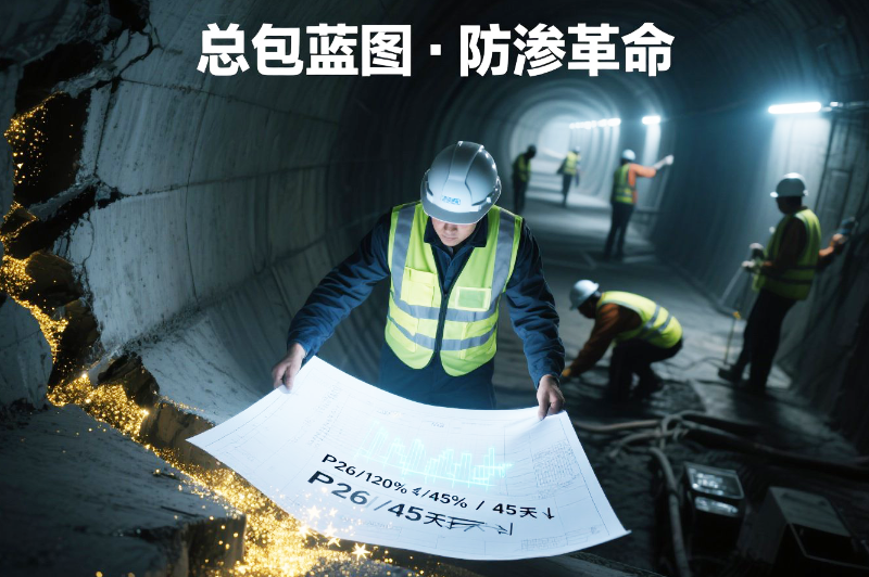 工程决策视角 _总包蓝图 · 防渗革命_ 俯拍视角：戴安全帽的工程师在